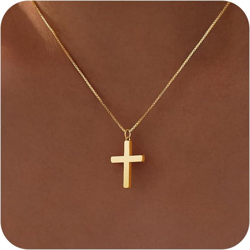 Poxtex Cross Necklace for Women Girls, Dainty 14K Gold Silver Plated Cross Choker Pendant Jewelry Non Tarnish Waterproof Trendy Cute Simple Small Necklace Easter Christian Baptism Religious Faith Jewelry Gifts - Image 1